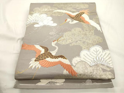 平和屋着物●西陣　河合美術織物謹製　六通柄袋帯　唐織　松　飛鶴文　金銀糸　正絹　逸品　CABJ9477dy