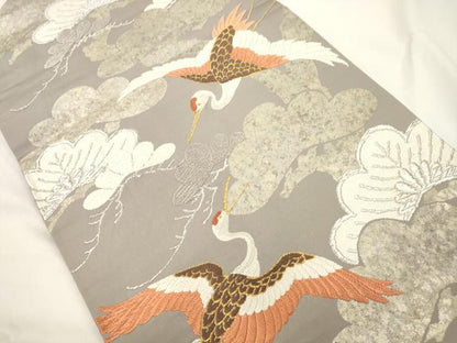 平和屋着物●西陣　河合美術織物謹製　六通柄袋帯　唐織　松　飛鶴文　金銀糸　正絹　逸品　CABJ9477dy