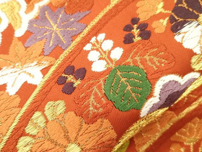 平和屋着物●西陣　河合美術織物謹製　六通柄袋帯　唐織　草花文　金糸　正絹　逸品　CABJ9478dy