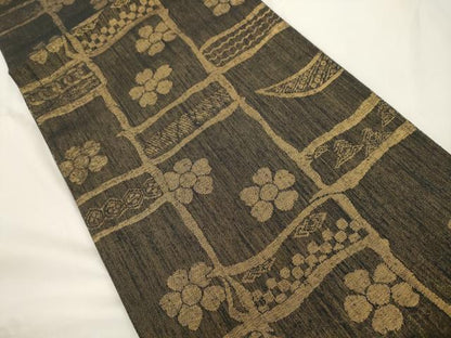 平和屋着物●「美しいキモノ」お馴染みのメーカー　となみ織物　両面　六通柄袋帯　草花文　金糸　正絹　逸品　CABJ9479dy