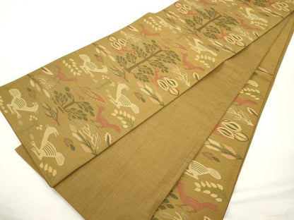 平和屋着物●名門木屋太　今河織物　六通柄袋帯　草木鳥文　正絹　逸品　CABJ9480dy