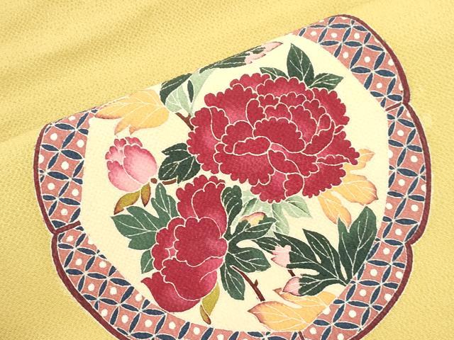 平和屋着物●九寸名古屋帯　友禅　作家物　型染め　草花文　鬼しぼ縮緬　正絹　逸品　CABJ9488dy