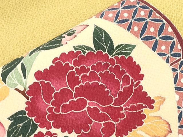 平和屋着物●九寸名古屋帯　友禅　作家物　型染め　草花文　鬼しぼ縮緬　正絹　逸品　CABJ9488dy