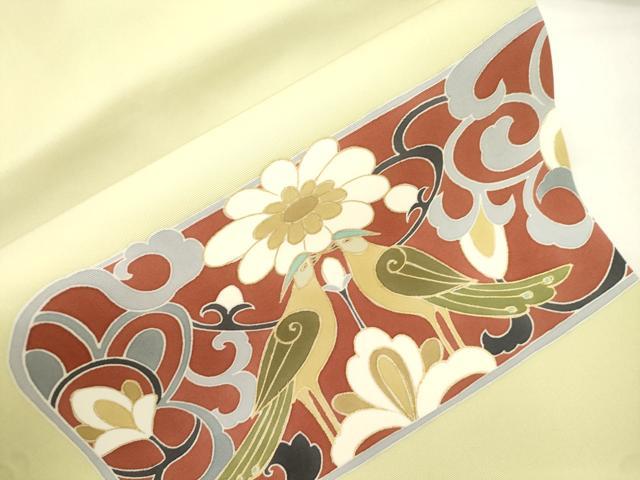 平和屋着物●塩瀬　九寸名古屋帯　花鳥文　金彩　正絹　逸品　CABJ9492dy