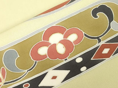 平和屋着物●塩瀬　九寸名古屋帯　花鳥文　金彩　正絹　逸品　CABJ9492dy