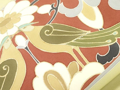 平和屋着物●塩瀬　九寸名古屋帯　花鳥文　金彩　正絹　逸品　CABJ9492dy