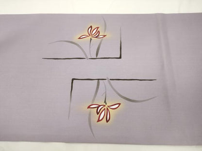 平和屋着物●塩瀬　九寸開き名古屋帯　手描き　草花文　金彩　正絹　逸品　CABJ9493dy