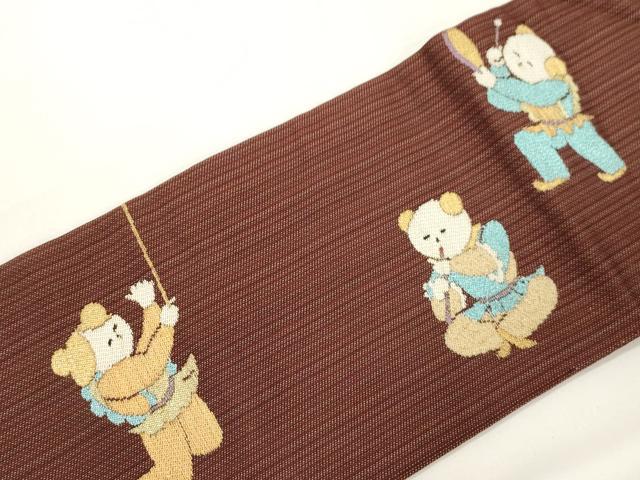 平和屋着物●西陣　川島織物　九寸名古屋帯　紬地　サーカス　金糸　正絹　逸品　CABJ9494dy