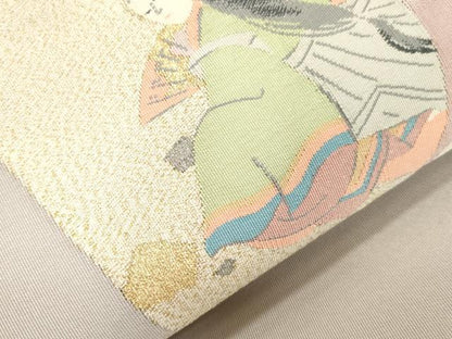 平和屋着物●爪掻き本綴れ　八寸名古屋帯　色紙重ね人物文　金糸　正絹　逸品　CABJ9496dy