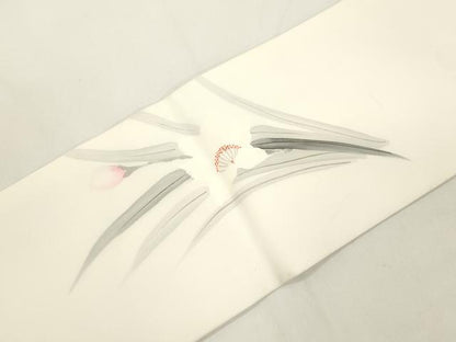 平和屋着物●塩瀬　九寸名古屋帯　手描き　草花文　正絹　逸品　CABJ9500dy