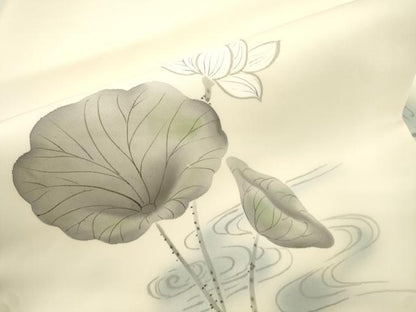 平和屋着物●塩瀬　九寸名古屋帯　手描き　睡蓮　正絹　逸品　CABJ9502dy