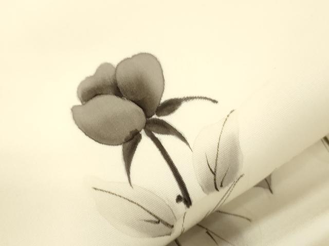 平和屋着物●塩瀬　九寸名古屋帯　手描き　草花文　正絹　逸品　CABJ9503dy