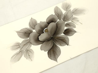 平和屋着物●塩瀬　九寸名古屋帯　手描き　草花文　正絹　逸品　CABJ9503dy