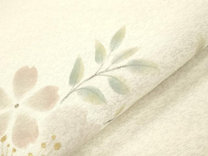 平和屋着物●二代目清次郎　手描き　九寸名古屋帯　舞桜文　金彩　正絹　逸品　CABJ9505dy