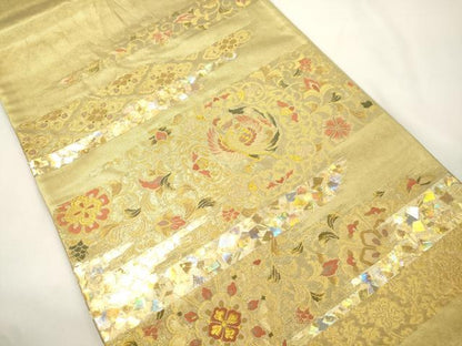 平和屋着物●金彩友禅作家　金彩の魔術師　堀省平　金煌織　太鼓柄袋帯　鳳凰花唐草文　金糸　正絹　逸品　CABJ9508dy