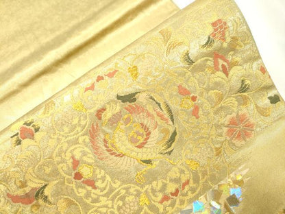 平和屋着物●金彩友禅作家　金彩の魔術師　堀省平　金煌織　太鼓柄袋帯　鳳凰花唐草文　金糸　正絹　逸品　CABJ9508dy