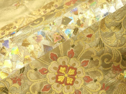 平和屋着物●金彩友禅作家　金彩の魔術師　堀省平　金煌織　太鼓柄袋帯　鳳凰花唐草文　金糸　正絹　逸品　CABJ9508dy