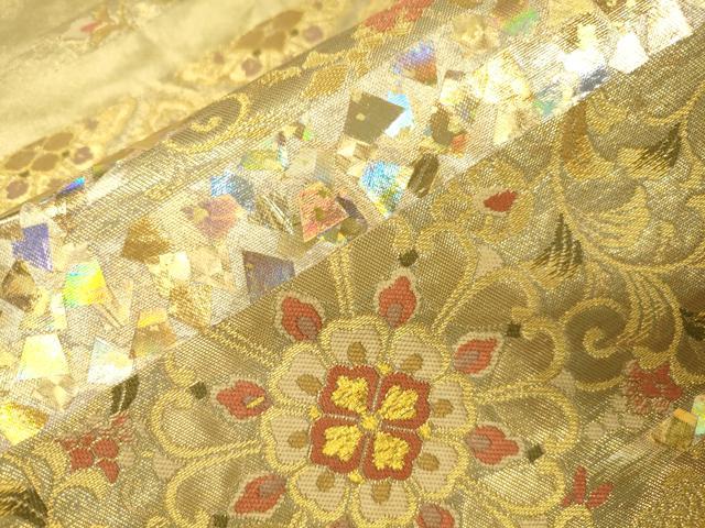 平和屋着物●金彩友禅作家　金彩の魔術師　堀省平　金煌織　太鼓柄袋帯　鳳凰花唐草文　金糸　正絹　逸品　CABJ9508dy