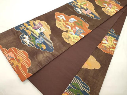 平和屋着物●六通柄袋帯　唐織　ボストン美術館　松樹帆掛舟文　金糸　正絹　逸品　CABJ9511dy