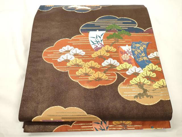 平和屋着物●六通柄袋帯　唐織　ボストン美術館　松樹帆掛舟文　金糸　正絹　逸品　CABJ9511dy