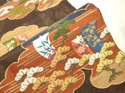 平和屋着物●六通柄袋帯　唐織　ボストン美術館　松樹帆掛舟文　金糸　正絹　逸品　CABJ9511dy