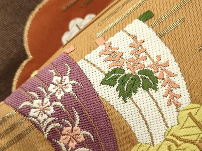 平和屋着物●六通柄袋帯　唐織　ボストン美術館　松樹帆掛舟文　金糸　正絹　逸品　CABJ9511dy