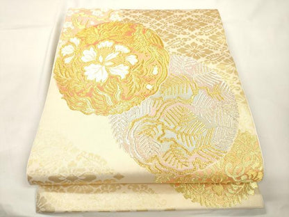 平和屋着物●西陣　川島織物　六通柄　本袋帯　唐織　花鳥丸文　金銀糸　三越扱い　正絹　逸品　CABJ9516dy