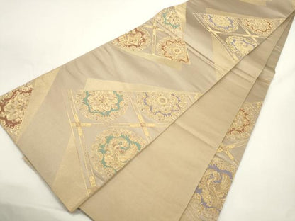 平和屋着物●六通柄袋帯　作家物　色紙重ね鳳凰花文　金糸　正絹　逸品　CABJ9525dy