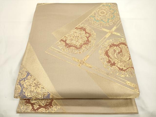 平和屋着物●六通柄袋帯　作家物　色紙重ね鳳凰花文　金糸　正絹　逸品　CABJ9525dy