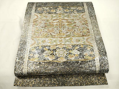 平和屋着物●金唐革　和泉紫峯　六通柄袋帯　花鳥文　金銀彩　正絹　逸品　CABJ9538dy