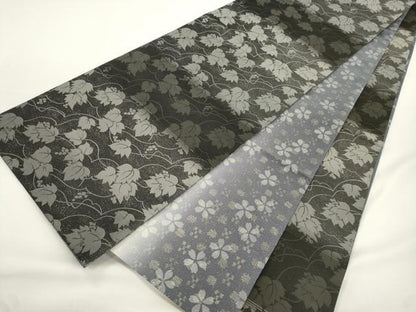平和屋着物●両面　全通柄袋帯　舞桜文　銀通し地　正絹　逸品　CABJ9541dy