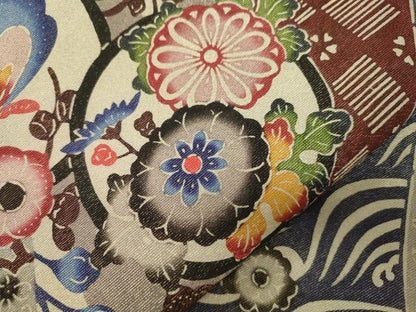 平和屋着物●金城紅型染工房　金城盛弘　本場琉球紅型　全通柄袋帯　立波花蝶丸文　金糸　正絹　逸品　CABJ9542dy