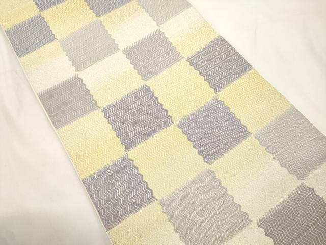平和屋着物●六通柄袋帯　松柏綴　彩ごよみ　市松文様　金銀糸　正絹　逸品　CABJ9544dy