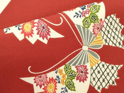 平和屋着物●和染紅型　栗山紅型　栗山吉三郎　九寸名古屋帯　花蝶文　鬼しぼ縮緬　正絹　逸品　CABJ9548dy