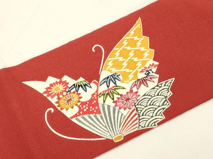 平和屋着物●和染紅型　栗山紅型　栗山吉三郎　九寸名古屋帯　花蝶文　鬼しぼ縮緬　正絹　逸品　CABJ9548dy