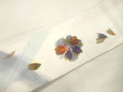 平和屋着物●九寸名古屋帯　舞花文　銀通し地　正絹　逸品　CABJ9553dy