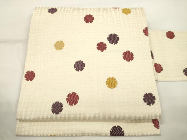 平和屋着物●九寸名古屋帯　幾何学丸文　正絹　逸品　CABJ9558dy