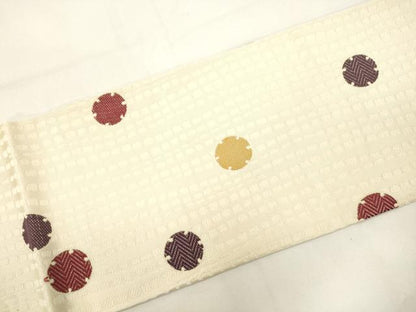 平和屋着物●九寸名古屋帯　幾何学丸文　正絹　逸品　CABJ9558dy