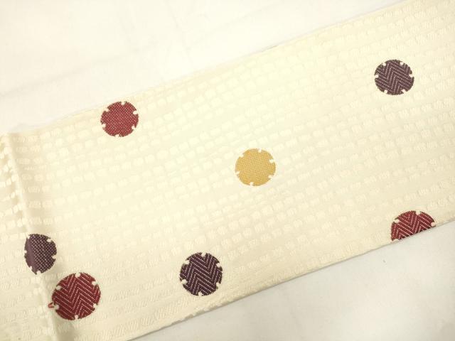 平和屋着物●九寸名古屋帯　幾何学丸文　正絹　逸品　CABJ9558dy