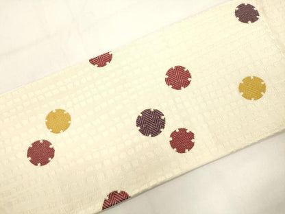 平和屋着物●九寸名古屋帯　幾何学丸文　正絹　逸品　CABJ9558dy