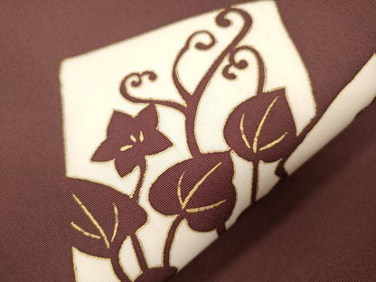 平和屋着物●塩瀬　九寸開き名古屋帯　草花文　金彩　正絹　逸品　CABJ9560dy