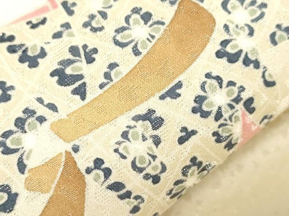平和屋着物●九寸名古屋帯　童子遊び　銀通し地　正絹　逸品　CABJ9562dy