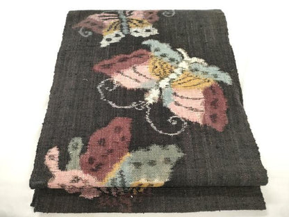 平和屋着物●八寸名古屋帯　紬地　舞蝶文　正絹　逸品　CABJ9566dy