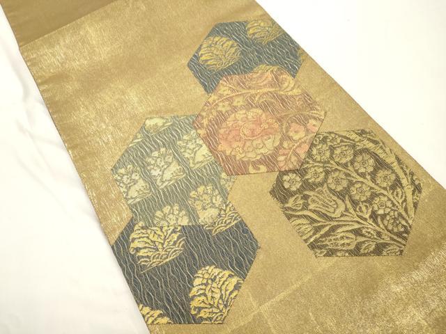 平和屋着物●太鼓柄袋帯　切嵌　名物裂更紗文　金糸　正絹　逸品　CABJ9575dy