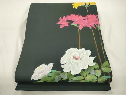平和屋着物●太鼓柄袋帯　草花文　正絹　逸品　CABJ9576dy