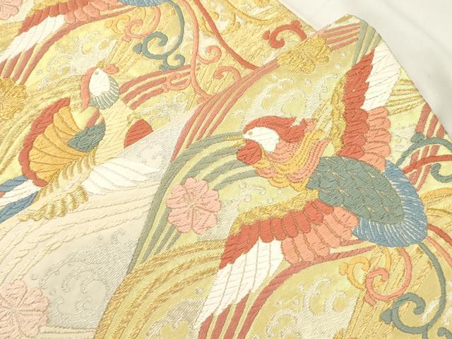 平和屋着物●六通柄袋帯　唐織　立波花鳥文　金銀糸　正絹　逸品　CABJ9577dy