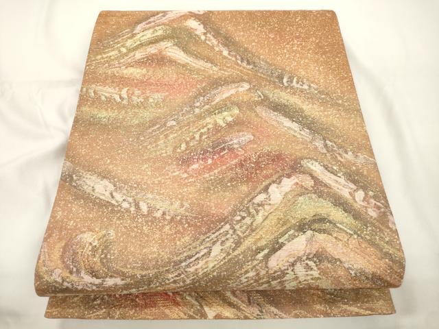 平和屋着物●太鼓柄袋帯　薬草染　立波文　金糸　正絹　逸品　CABJ9582dy