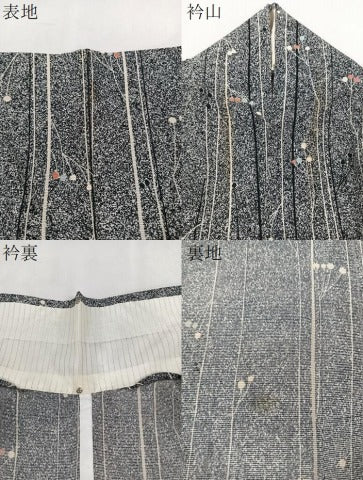 平和屋着物＊夏物　小紋　絽　枝花文　たたき染め　黒地　正絹　逸品　CABJ9605xi