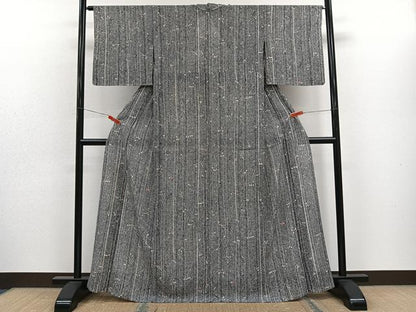 平和屋着物＊夏物　小紋　絽　枝花文　たたき染め　黒地　正絹　逸品　CABJ9605xi