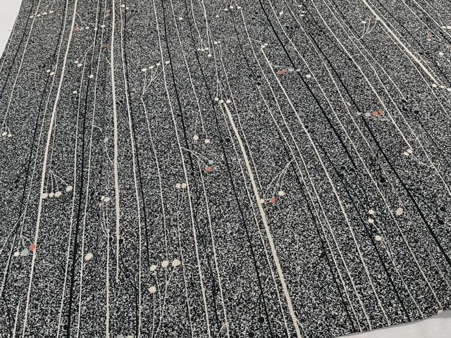 平和屋着物＊夏物　小紋　絽　枝花文　たたき染め　黒地　正絹　逸品　CABJ9605xi
